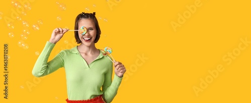 Happy young woman with swee...