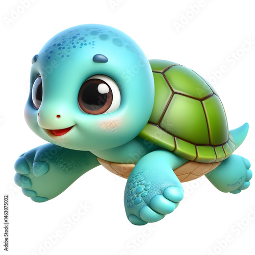 Cute 3d turtle isolated on white background