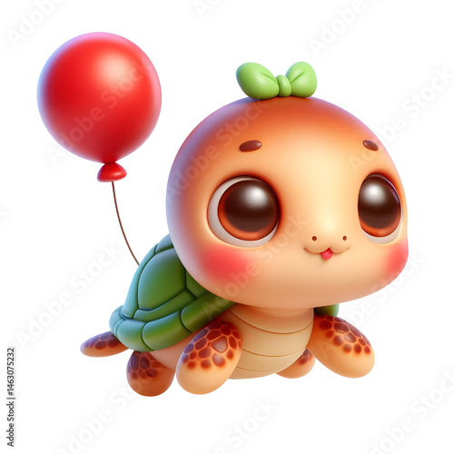 Cute 3d turtle isolated on white background