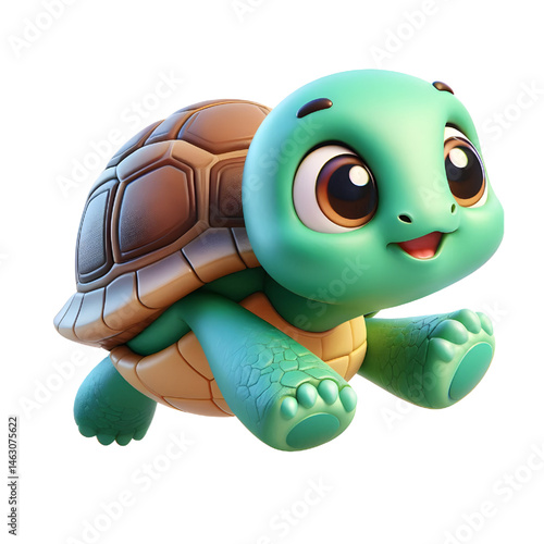 Cute 3d turtle isolated on white background