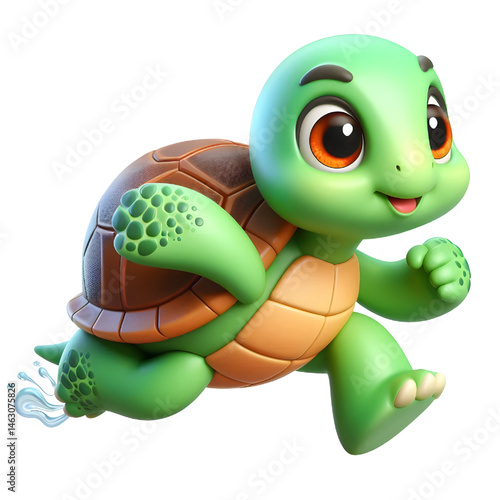 Cute 3d turtle isolated on white background