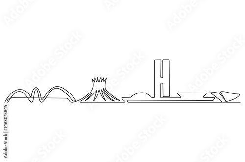 Continuous one line drawing of Brasilia city skyline. Single line drawing illustration of Brazil cityscape. Beautiful buildings and architecture concept vector art. Doodle line illustration.