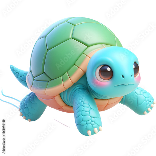 Cute 3d turtle isolated on white background
