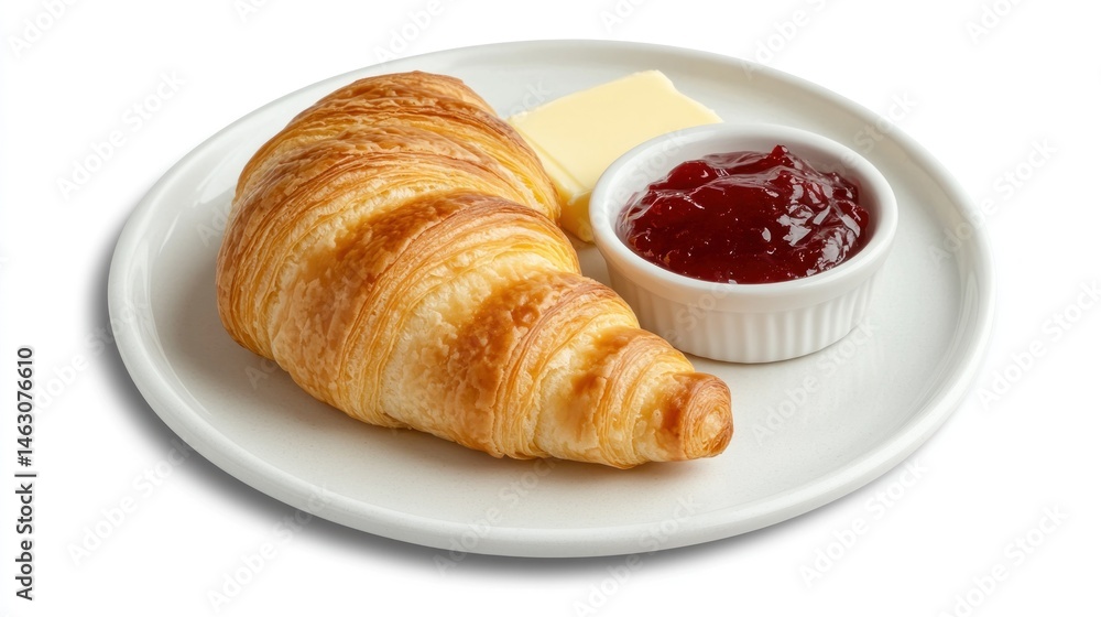 Golden croissant, butter, and jam Golden croissant, butter, and jam