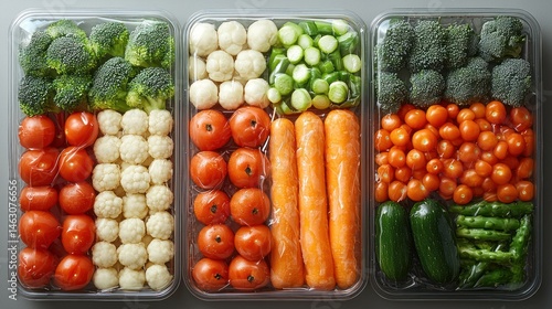 Arrangement of Pre-packaged Fresh Vegetables in Trays for Healthy Eating