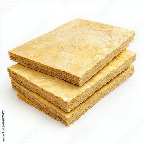 Three Pale Yellow Rectangular Insulation Boards Stacked on White Background