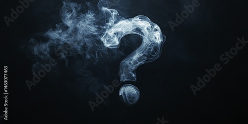 Mysterious smoke question mark on dark background, abstract foggy symbol of mystery and uncertainty