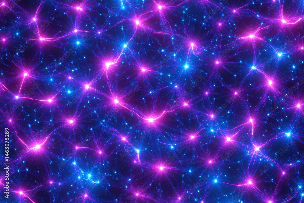 Abstract digital artwork depicting a vibrant network of glowing connections in shades of blue and pink Abstract digital artwork depicting a vibrant network of glowing connections in shades of blue and pink
