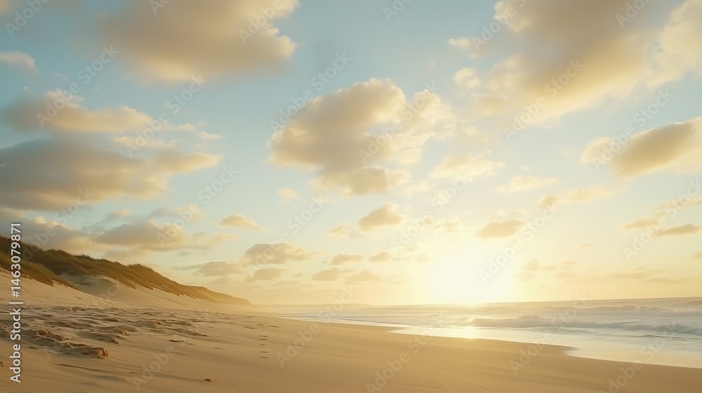 Fototapeta premium Serene Beach Landscape at Sunset with Soft Clouds and Gentle Waves