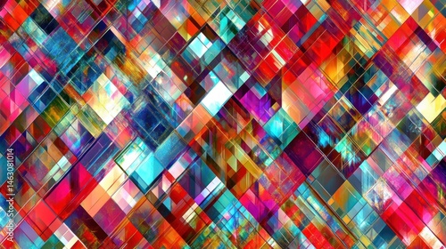 An abstract composition of vibrant color blocks arranged diagonally