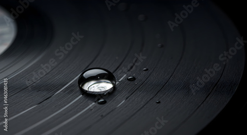 Vinyl Record Surface With Water Droplets Reflecting Subtle Light