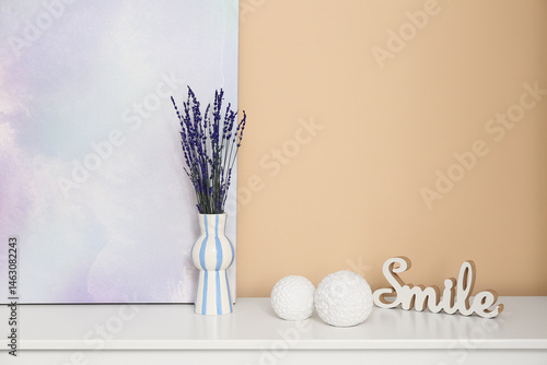 Vase with lavender flowers,...