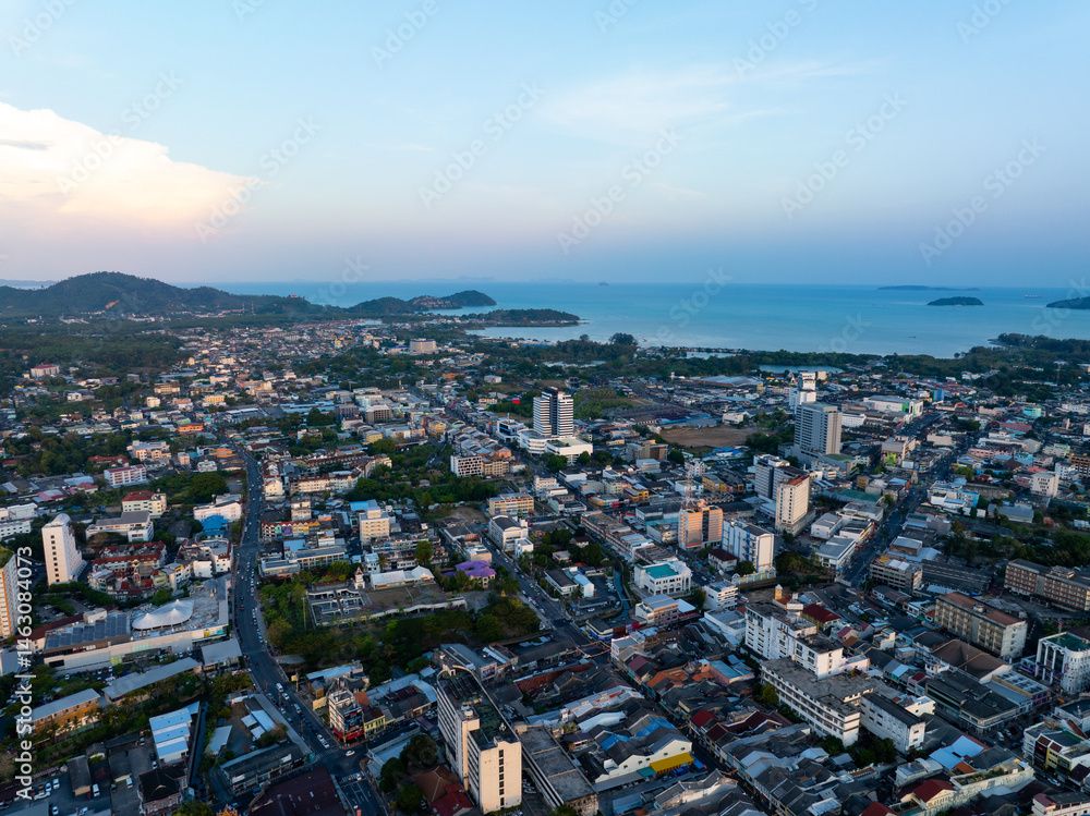 Obraz premium Aerial view of residential houses and driveways neighborhood.Tightly packed homes.Top view building houses in phuket thailand