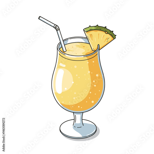 Virgin Piña Colada Cocktail Vector Illustration. With Pineapple Garnish, Isolated on Transparent. Refreshing Summer Drink, Non-Alcoholic Beverage Concept. For Menus, Recipes, Blogs 
