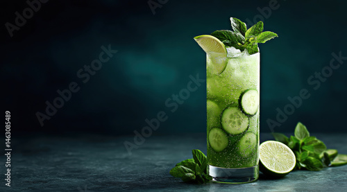 Experience the invigorating blend of fresh cucumber and mint in this sparkling mocktail.