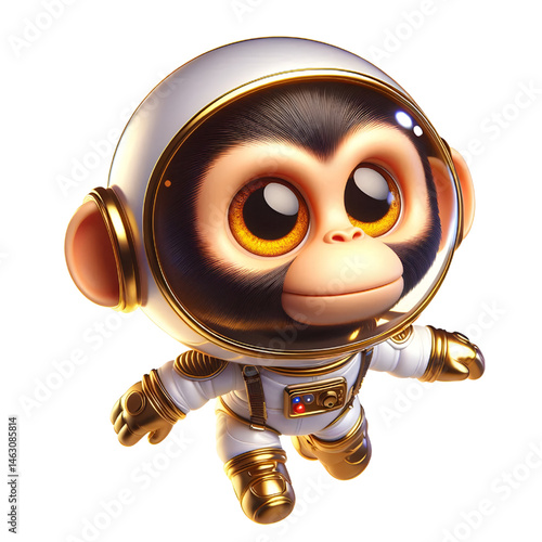 Cute 3d chimpanzee in space suit isolated on white background