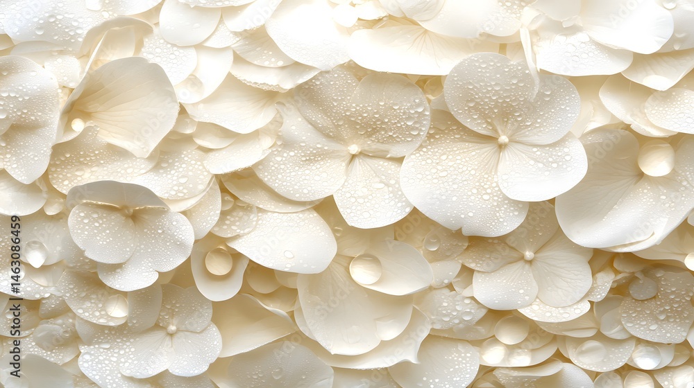 Fototapeta premium Close-Up View of White Flower Petals with Water Droplets on Soft Background Texture