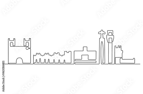 Continuous one line drawing of Lisboa city skyline. Single line drawing illustration of Portugal cityscape. Beautiful buildings and architecture concept vector art. Doodle line illustration.