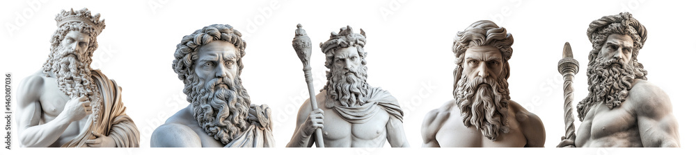 Majestic Sculptures of Ancient Greek God with Iconic Features Isolated Transparent Background Majestic Sculptures of Ancient Greek God with Iconic Features Isolated Transparent Background