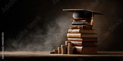 Obraz na płótnie This image captures the essence of education, combining stacked books and coins to symbolize the investment in knowledge and its potential for financial success. w salonie