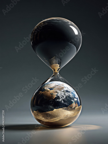 Obraz na płótnie This captivating image features an hourglass encapsulating Earth, symbolizing the passage of time and the delicate balance of our planet. w salonie