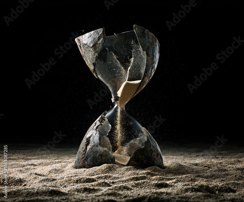 Obraz na płótnie A shattered hourglass spills sand, symbolizing the fragility of time. w salonie