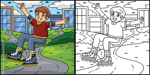 Inline Skater Jumping Off the Ground Illustration