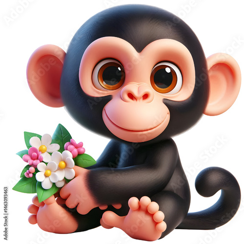 Cute 3d chimpanzee isolated on white background