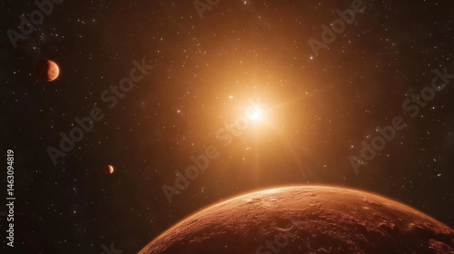 Fototapeta Naklejka Na Ścianę i Meble -  Hypnotic view of an extraterrestrial planet in the midst of vast dark space