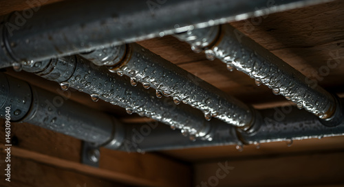 Leaky Pipes With Water Drops in a Basement Setting Home Repair