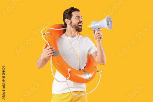 Beach rescuer with lifebuoy...