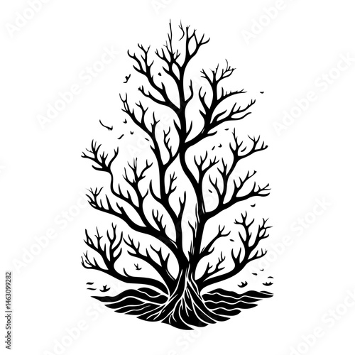 Stylized arboreal silhouette evoking serenity, minimalism and artistic expression