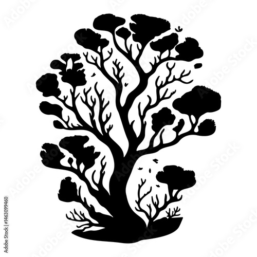 Abstract arboreal silhouette representing nature's artistic allure, a black figure