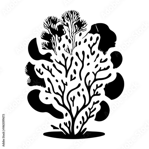 Stylized arboreal silhouette against plain background creates stark visual impact