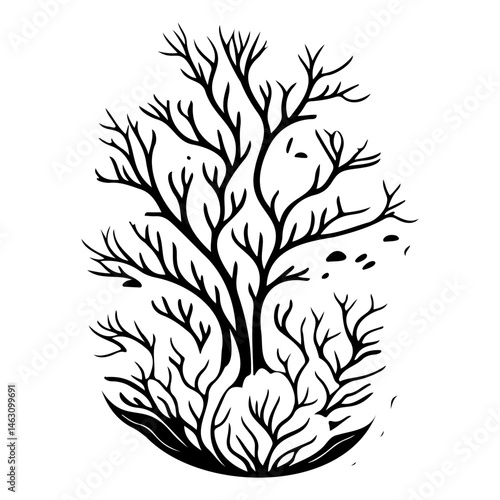 Monochrome arboreal silhouette illustrating nature's cyclical phases and resilience