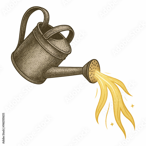 Watering Can Pouring Light Vector – Symbolic Eco Growth Illustration