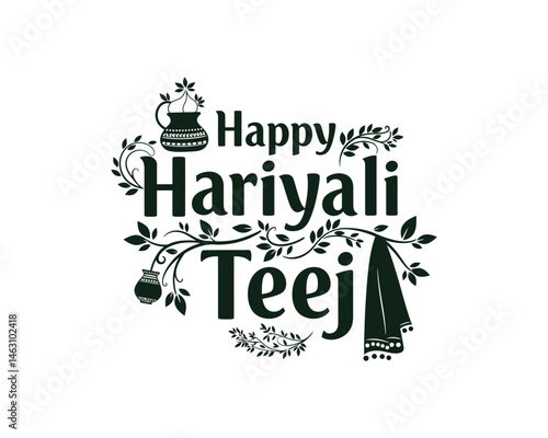 Happy Hariyali Teej Festival Traditional Indian Vector Design with white background .


