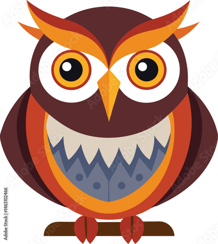 Cute cartoon owl vector illustration with bold colors
