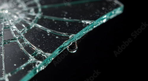 Fragile Reality: Close Up Of Shattered Glass With Condensation Details