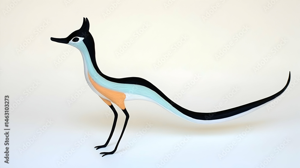 Fototapeta premium Stylized long-necked creature, profile view, light background, artistic sculpture, ideal for design