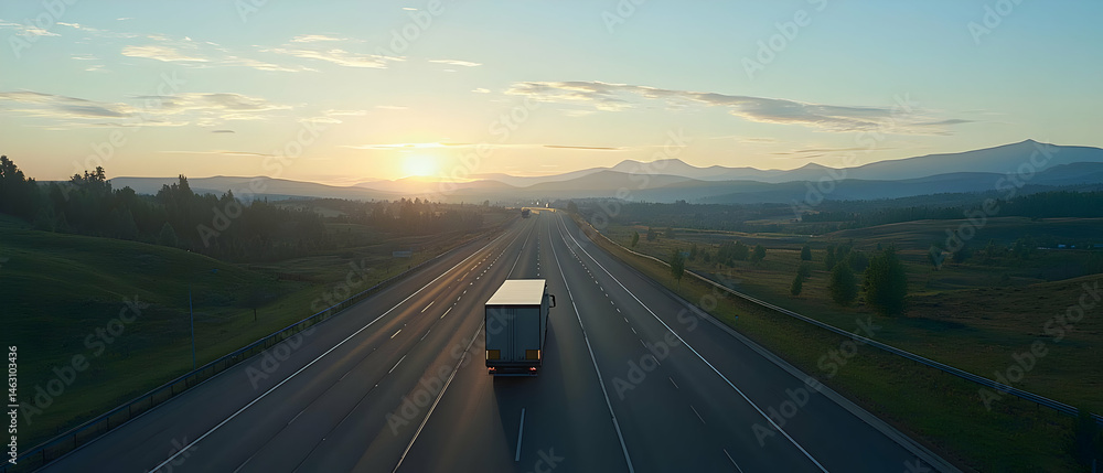 Fototapeta premium Sunrise Highway With Truck
