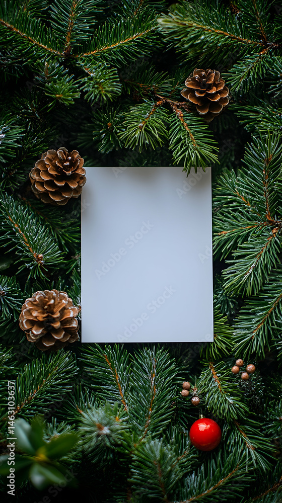 Blank card surrounded by Christmas greenery Blank card surrounded by Christmas greenery