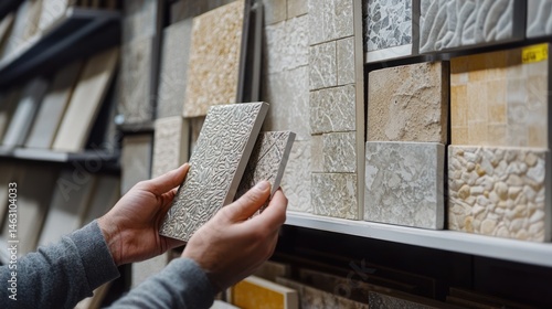 Examining Textured Tiles for Interior Design Projects in a Showroom Setting