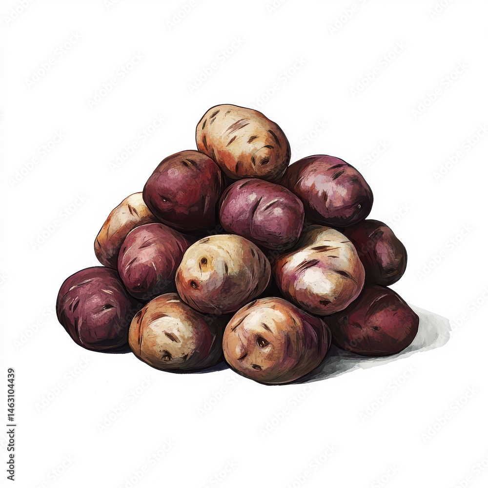 Obraz premium Pile of red and yellow potatoes, fresh produce, food isolated on white background