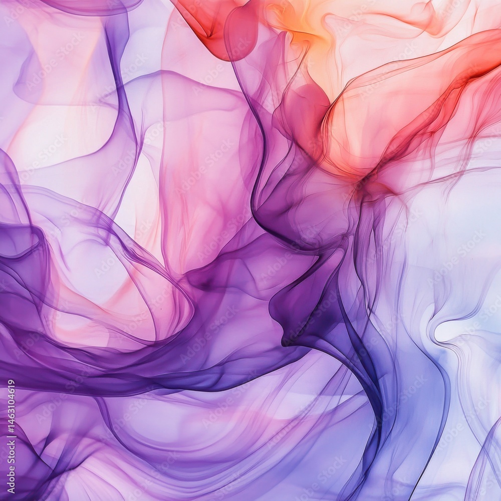 Fototapeta premium Abstract smoke with purple and red tones flowing gently isolated on white background