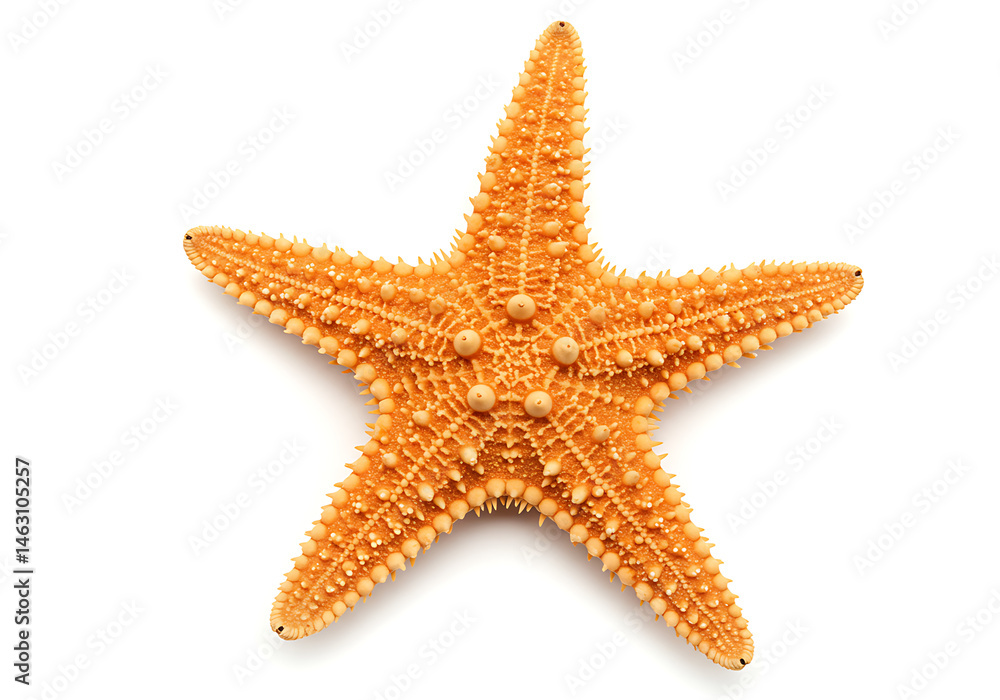 A close up of a bright orange starfish with bumpy texture isolated on a plain white background studio shot A close up of a bright orange starfish with bumpy texture isolated on a plain white background studio shot