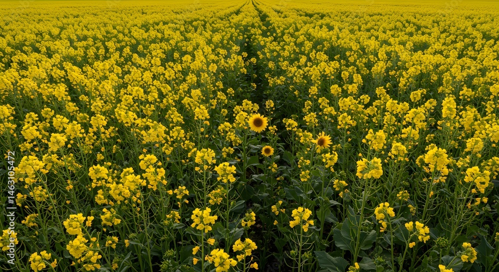 Obraz premium Blooming Yellow Canola Field and Sunflower Patch in Countryside