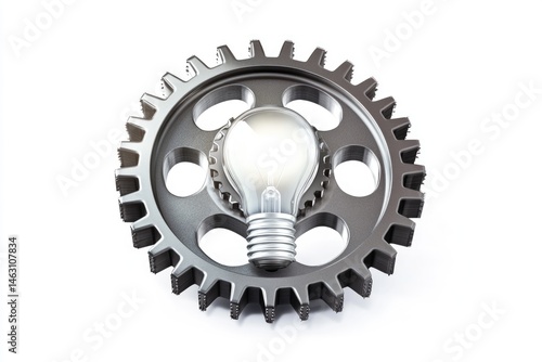 A luminous light bulb nestled inside a cogwheel, symbolizing a bright idea or innovative solution.