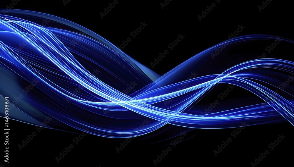 Naklejka premium Flowing Light Waves on Isolated Black Background