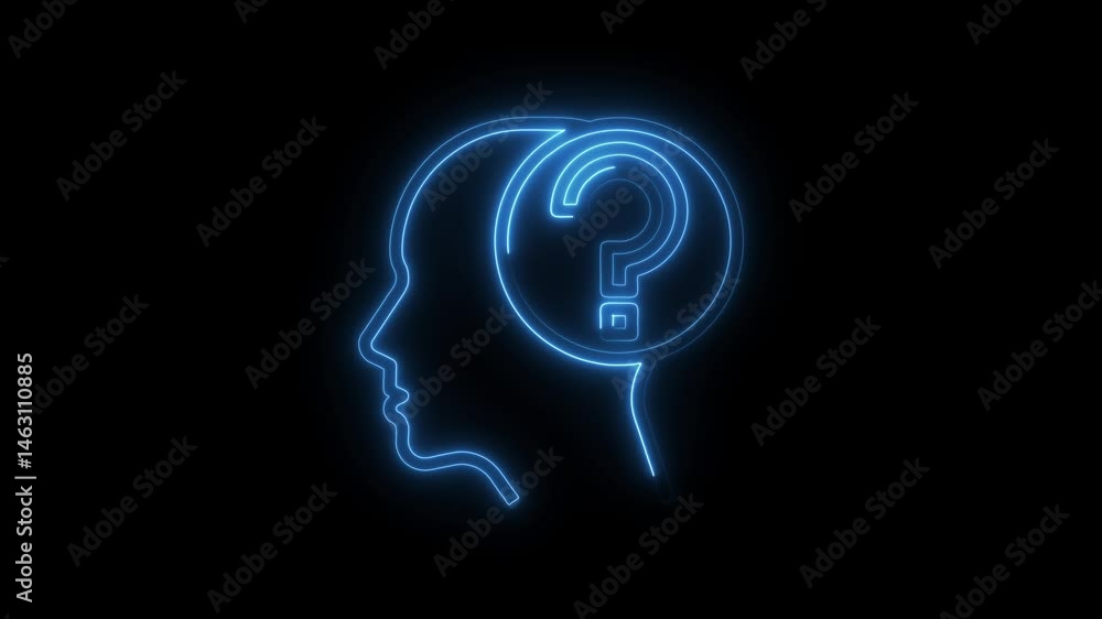 Neon head with question mark thinking process animation concept Neon head with question mark thinking process animation concept